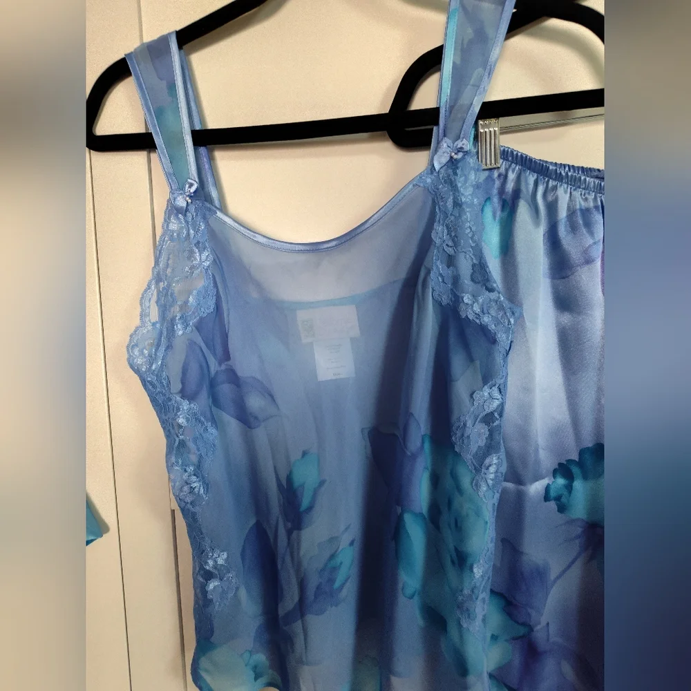 California Dynasty Vtg 1990's Blue & purple satin pajama set Sz S Sexy New Tags